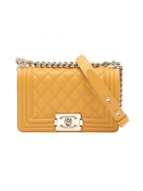 Chanel Shoulder Bag Boy Small Yellow Caviar Leather Chain